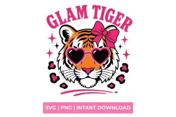 Glam Tiger Coquette Bow: Graphics for T-Shirt Designs