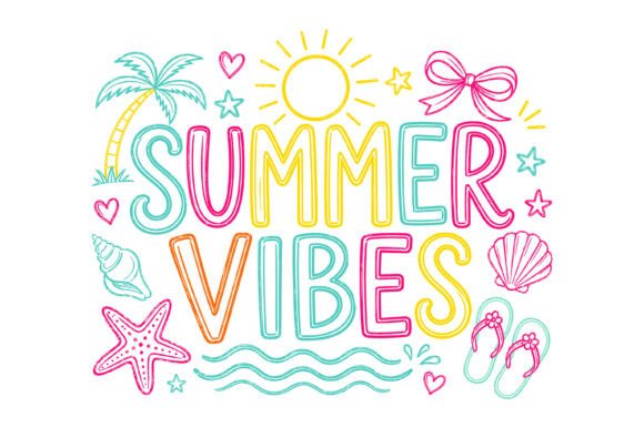 Summer Vibes Beach Doodle Design: Graphics for T-Shirt Designs